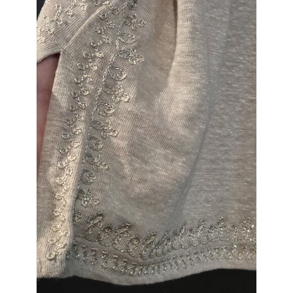 J Jill Love Linen Shirt Embroidered Beaded Sz XL Tan Lagenlook Coastal - Picture 6 of 13